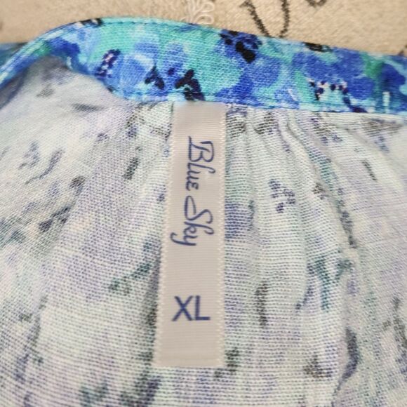 Blue Sky Abstract Linen Blouse Top - Picture 9 of 10